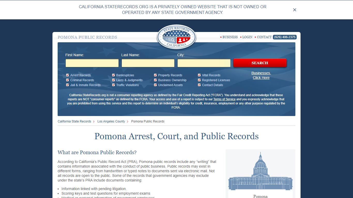 Pomona Arrest and Public Records | California.StateRecords.org