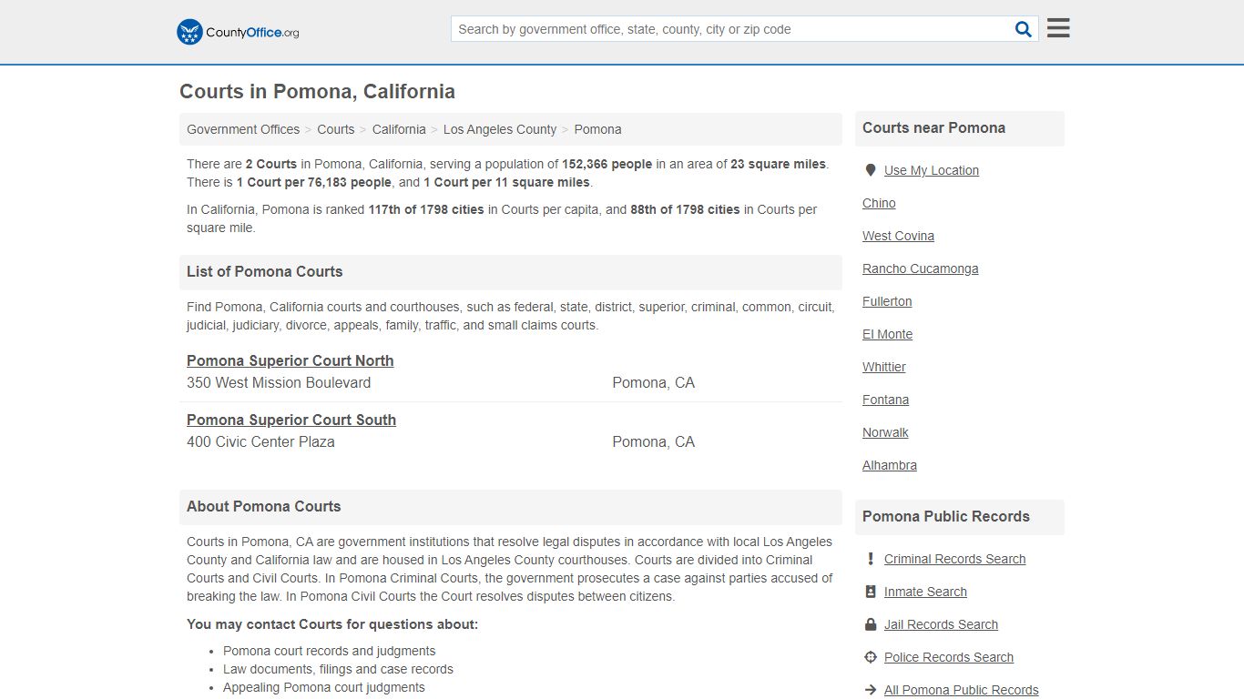 Courts - Pomona, CA (Court Records & Calendars) - County Office