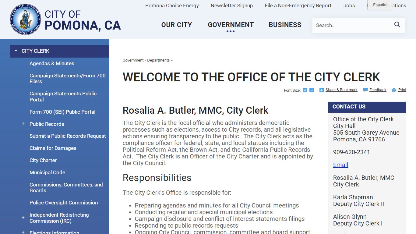 WELCOME TO THE OFFICE OF THE CITY CLERK | Pomona, CA